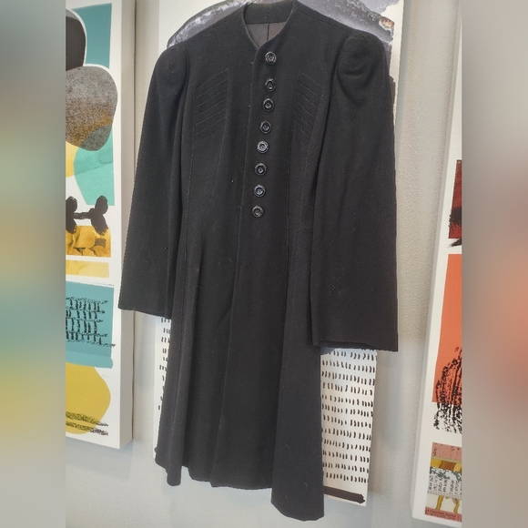 Vintage 1930s Union Made Princess Coat Black Wool Blend With Belt - Picture 3 of 13